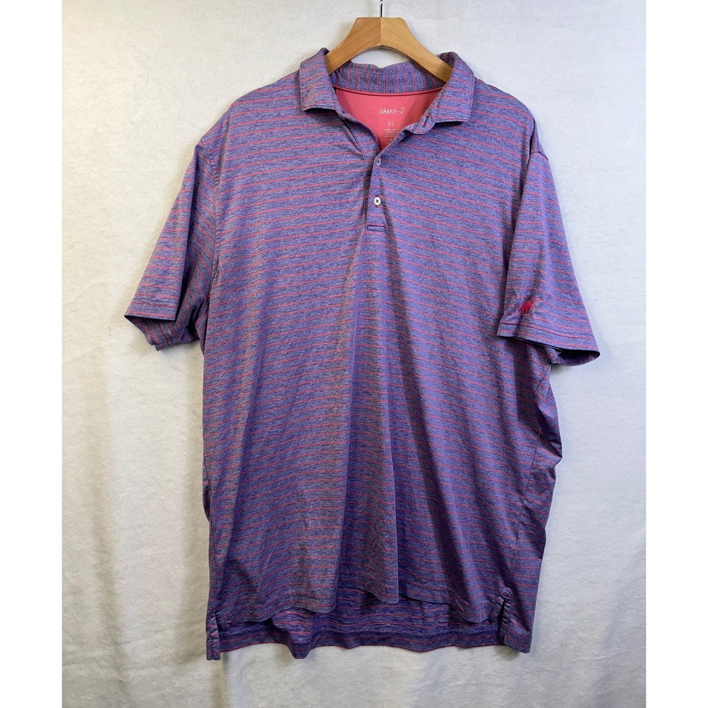 Johnnie-O Mens XL Purple Pink Striped Performance Polo Shirt UPF 50 Golf